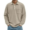 thumbnail image 2 of Conairie Long Sleeve Polo Shirts for Men Daily Loose Simple Corduroy Waffle Lapel Quarter Button Polo Shirt Casual Ribbed Stand Collar Tops with Pocket Khaki XXXL, 2 of 4