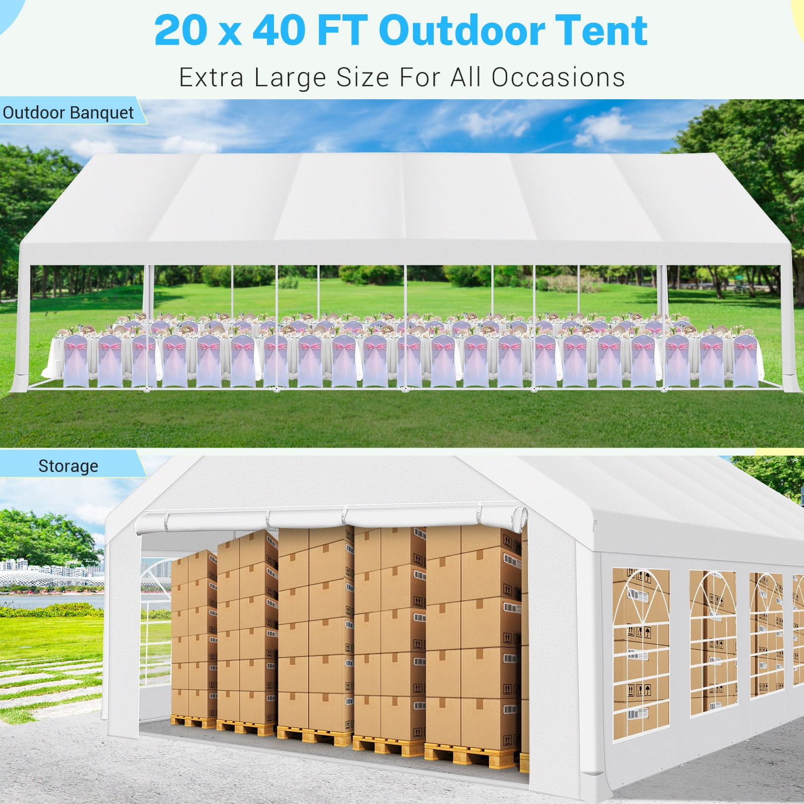 SANOPY 20x40ft Heavy Duty Party Tent, Outdoor Commercial Canopy with Removable Sidewalls, Gazebo Shelter for Wedding, Outdoor Carport Party Tent for Event, White