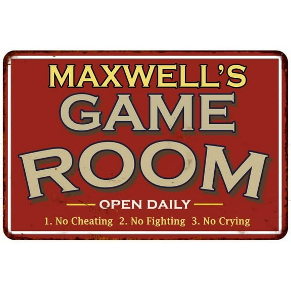 MAXWELL'S Game Room Sign Vintage Look 8 x 12 High Gloss Metal 208120001280