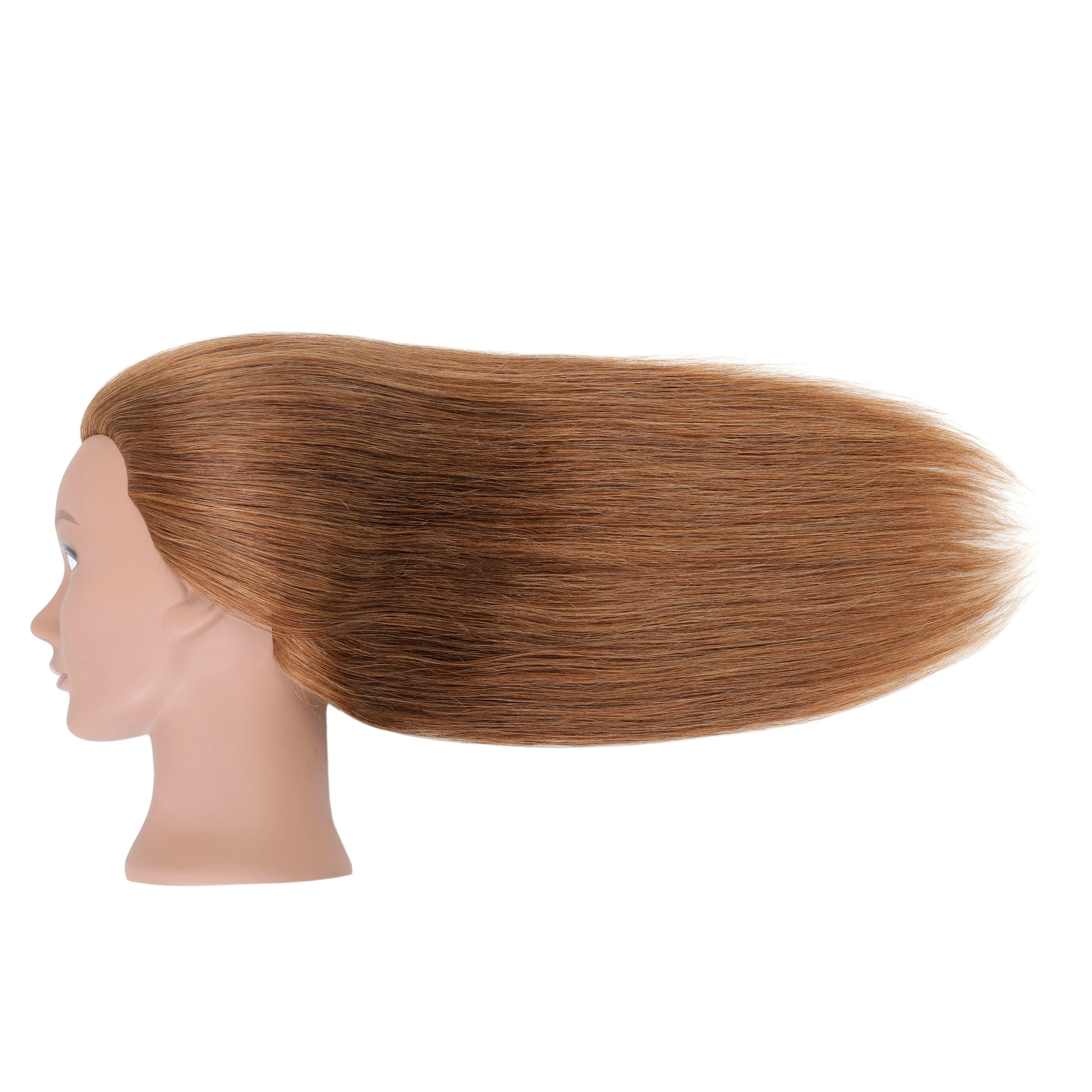 RYHAIR 22 inches Tan 100% Human Hair Mannequin Head for Practice Bleaching Dyeing Styling Cosmetology Barber Training with Stand