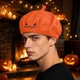 thumbnail image 2 of CINVREST Halloween Party Hat Creative Pumpkin Beret-Hat Cute Embroidery Fashion Knitted Hats Fall Winter Party Headwear (Free Size, Orange), 2 of 7