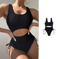 thumbnail image 2 of Sngxgn Women's Swimsuit High Cut Bathing Suit Ribbed Tummy Control Swimwear(Black,L), 2 of 8