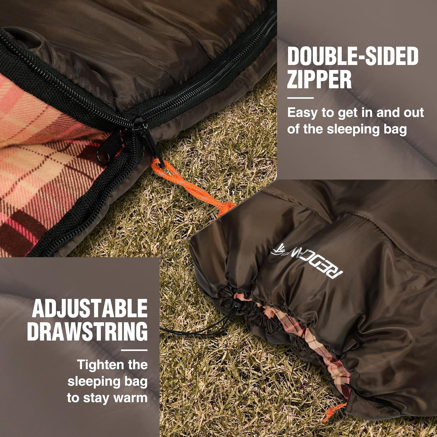 REDCAMP Cotton Flannel Sleeping Bag for Camping Backpacking, Adults Cold Weather Envelope Sleeping Bags with 4lbs Filling