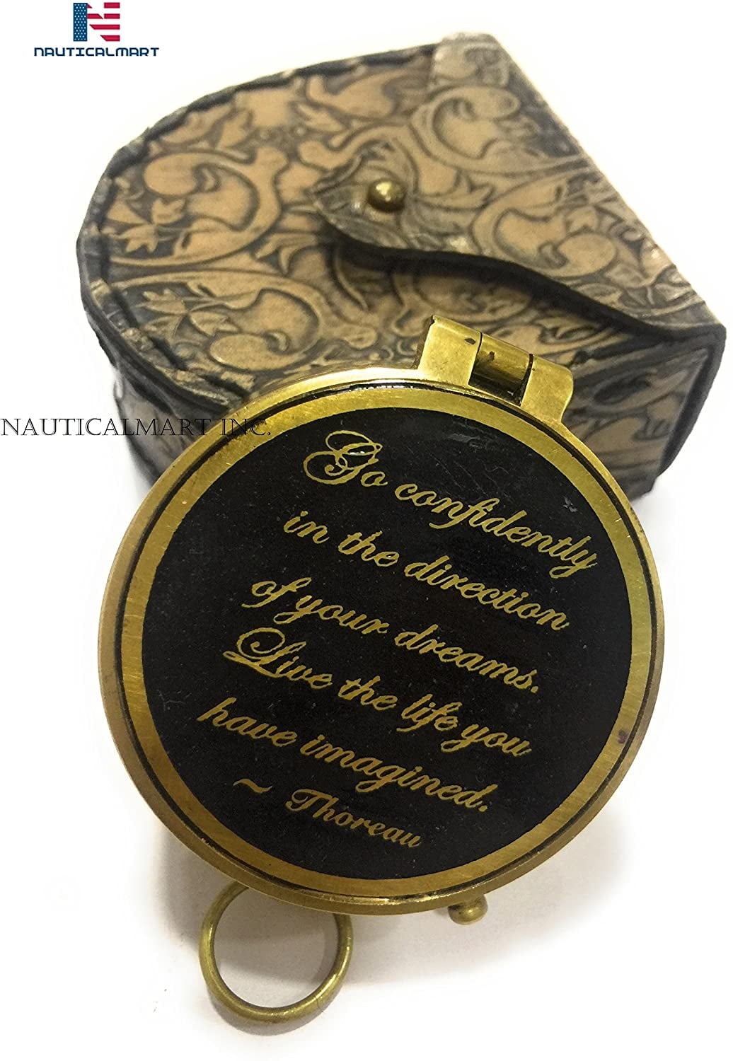 live compass direction on Nauticalmart Brass Compass Thoreau S Go Confidently Poem Engraved Pocket Compass With Leather Case Black Walmart Com Walmart Com