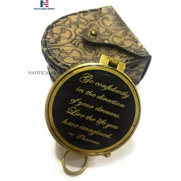 NauticalMart Brass Compass Thoreau's Go Confidently Pocket Personalized Gift for Camping, Hiking and Touring
