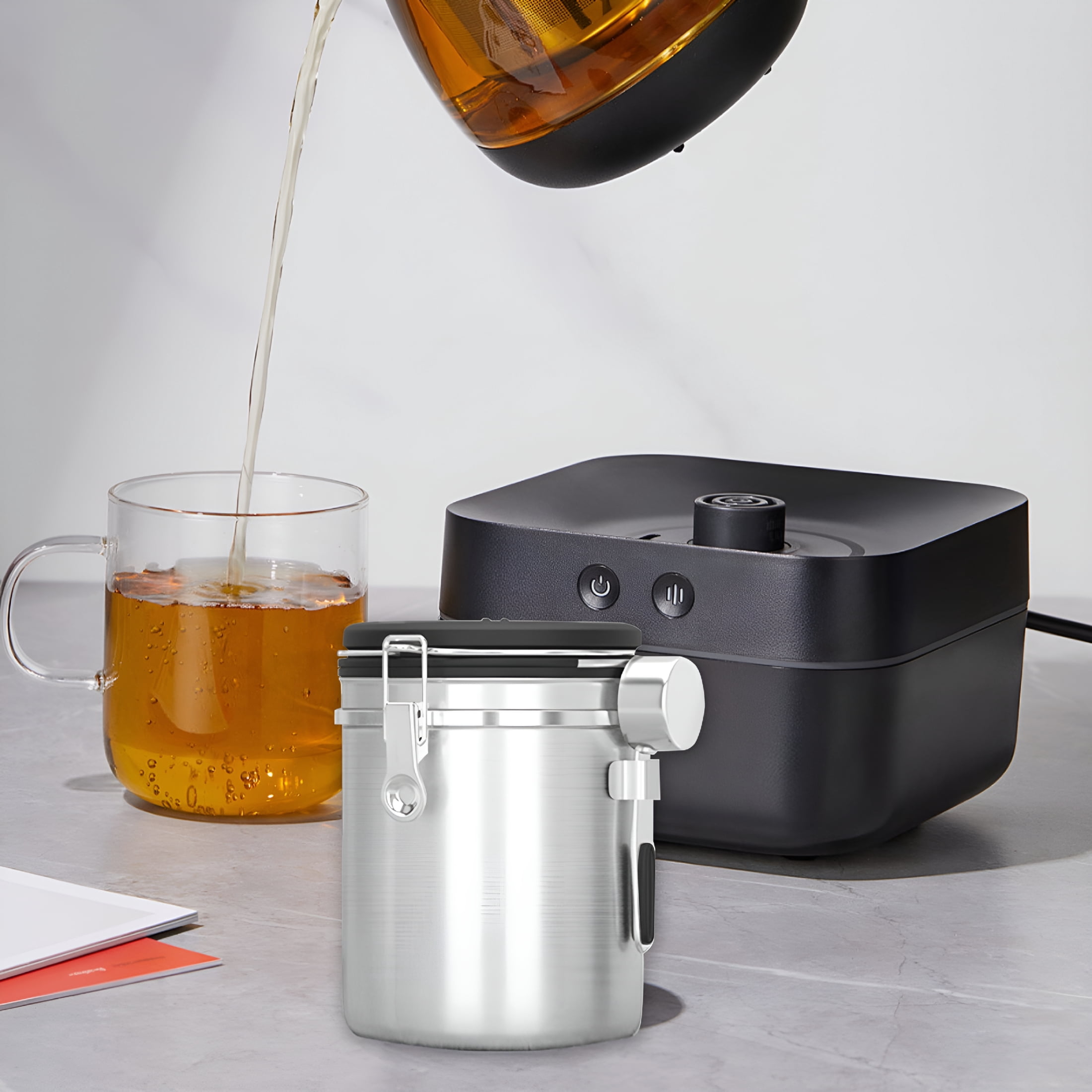 ACDANC Coffee Canister,Coffee Container with Scoop Airtight Stainless Steel Kitchen Food Storage Container for Grounds Coffee,Beans,Tea,Flour,Cereal,Sugar (1.8L)
