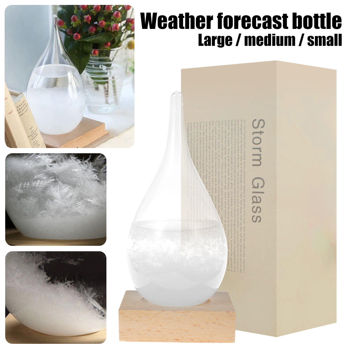 Weather Glass Storm Barometer Station Wooden White Base Useful Home Decorations 