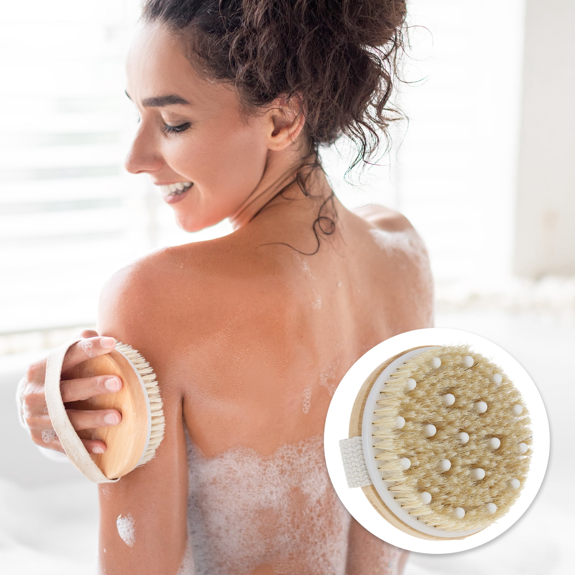 Unique Bargains Natural Bristle Bath Brush with Comfortable Grip and Wooden Design
