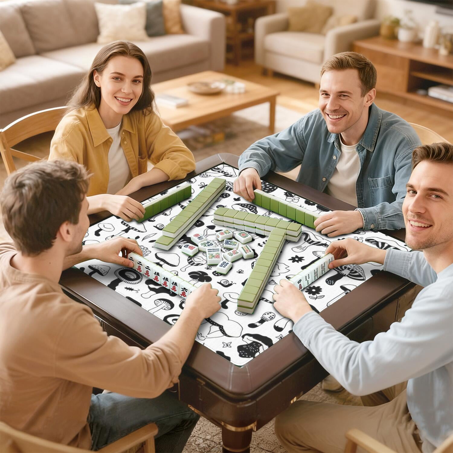 31.5x31.5 Square Plants Mahjong Pad Made of Premium Grade Rubber with Anti-Slip Surface Texture and Noise Dampening Properties for Board Games Card Games Tiles