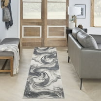 Nourison Astra Machine Washable 2' x 6' Ivory Grey Modern Indoor Rug