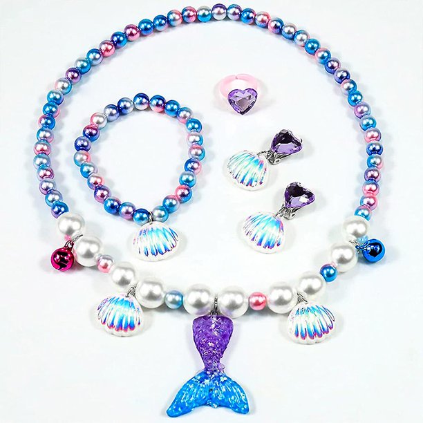 Collar de cola de pez, pulsera, anillo, pendientes, conjunto de joyería, bonito regalo para niña
