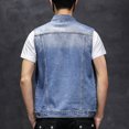 thumbnail image 6 of RYDCOT Denim Vest Men Punk Rock Cowboy Black Jeans Waistcoat Fashion Men Motorcycle Style Lapel Sleeveless Ripped Casual Jeans Jacket Blue, 6 of 9