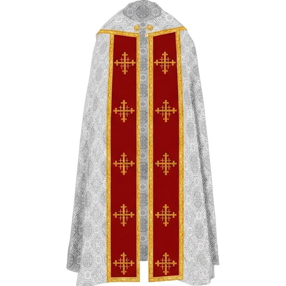 Medieval Formal Cape, White Decorative Printed Wrap, 47.24inch