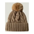 thumbnail image 4 of Mosey Women Fall Winter Hat Thickened Knitted Soft Elastic Warm Anti-slip Ear Protection Plush Ball Decor Twisted Pattern Outdoor Beanie Cap, 4 of 8
