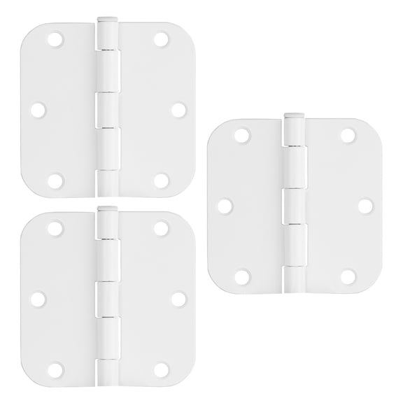 White Steel Plain Bearing Door Hinge with Removable Pin, 3-1/2 x 3-1/2 in. 5/8 in. Radius, 3-Pack