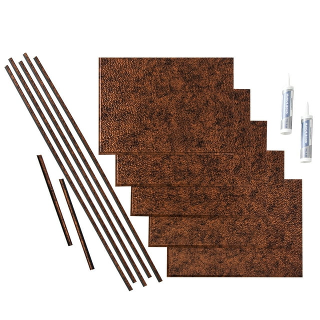 FASÄDE Hammered Decorative Vinyl Backsplash 15 sq ft Kit in Moonstone Copper