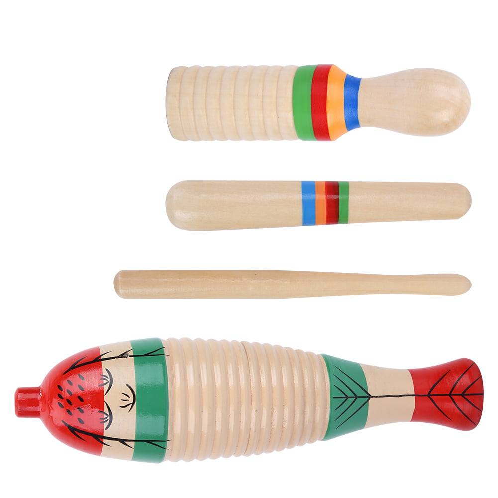 Fish-Shaped Guiro 2 Sets Colorful Fish Style Guiro Wood Early Education Instrument Children for Developing Kids Music Potential Kids 