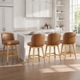 thumbnail image 2 of ReNest 26" Swivel Counter Height Bar Stools, Modern Upholstered Counter Stools with Back and Wood Legs for Kitchen Island & Home Bar, Saddle Brown Faux Leather, Set of 2, 2 of 13