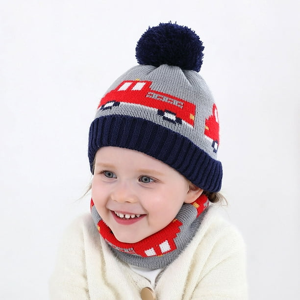 XZNGL bébé enfant en bas âge enfants garçon fille imprimé couleur bavoir  tricoté chapeau deux pièces bonnet tricoté 