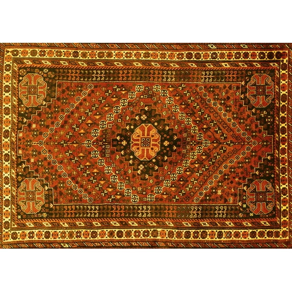 Ahgly Company Machine Washable Indoor Rectangle Persian Yellow Traditional Area Rugs, 8' x 10'
