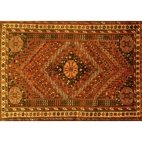 Ahgly Company Machine Washable Indoor Rectangle Persian Yellow Traditional Area Rugs, 5' x 7'