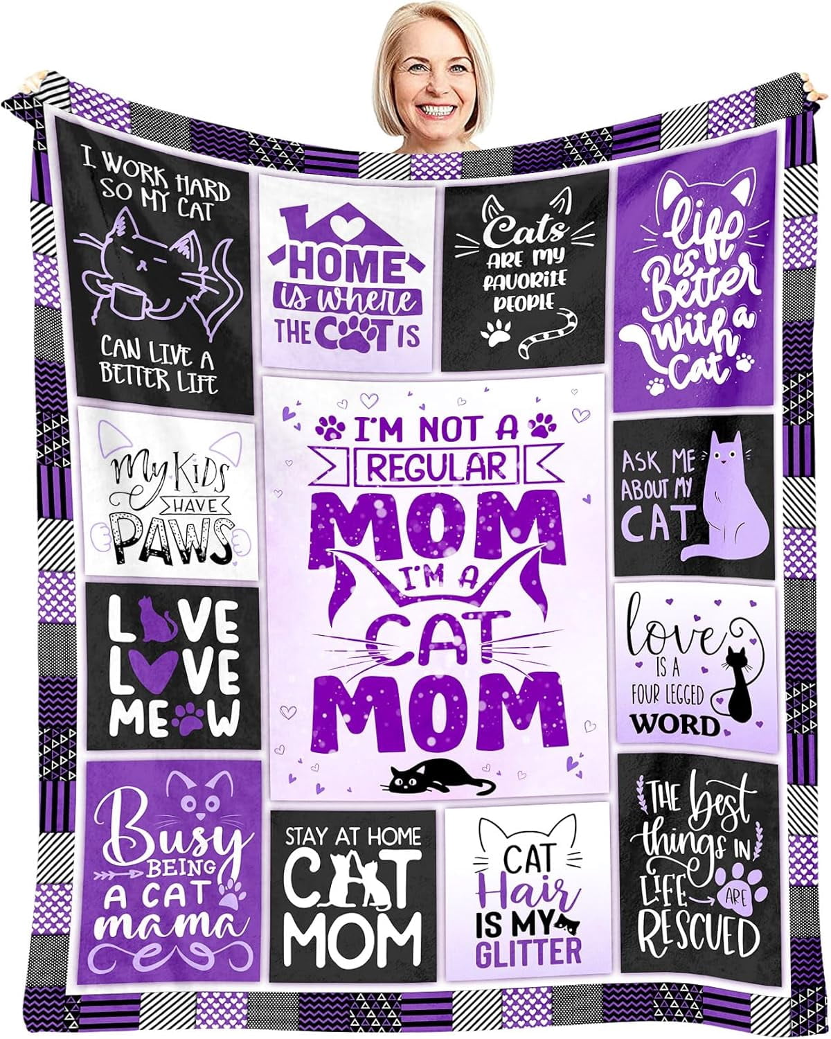 Mothers Day Cat Mom Gifts for Women, Cat Gifts for Cat Lovers, Cat Lover Gift for Women Girls, Crazy Cat Lady Gifts for Women, Gift for Cat Lover for Birthday, Cat Owner Gifts Throw Blankets 60" x 50"