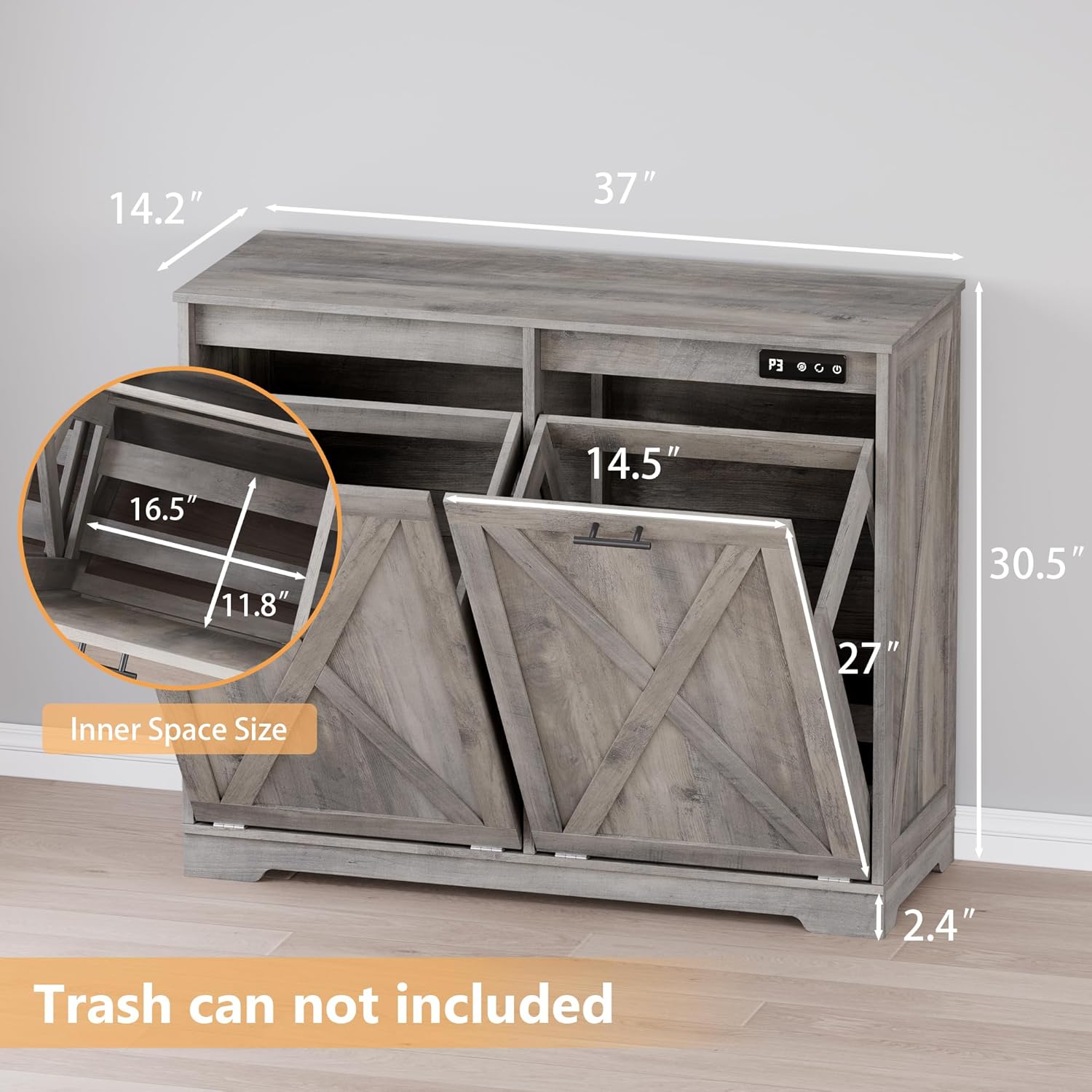 PUFFCAFE Tilt Out Kitchen Trash Can for 2 Cabinet,Odor Control & Negative Ion & Ozone Garbage Bin,Hidden Recycle Trash Cans for Kitchen,Gray