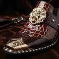 thumbnail image 3 of Men's Luxury Crocodile-Embossed Dress Shoes with Gold-Tone Medusa Buckle - Pointed Toe Formal Loafers for Buckle Block Heel Loafers for Formal & Party, 3 of 6