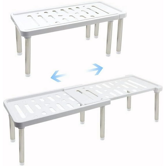 1 Pack Expandable Cabinet Organizer Shelf, 13.8 x 6.9 x 5.9 in kitchen Cupboard Organizer, Free Standing Spice Rack, Retractable Storage Racks for Bathroom, Countertop, Pantry (White)