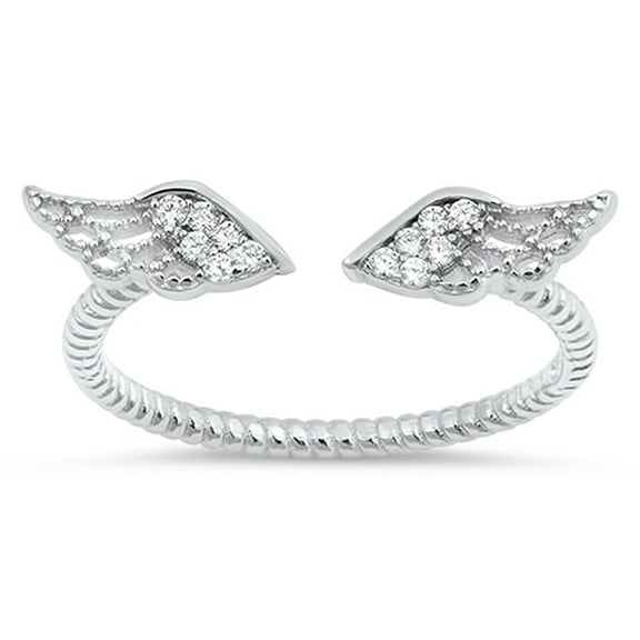 Angel Wings White Cubic Zirconia Ring .925 Sterling Silver Bali Band Jewelry Female Male Size 10
