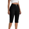 thumbnail image 4 of Kinrui Women's Bermuda Long Shorts with Pockets Slit Hem Knee Length Shorts High Waisted Stretch Work Dress Shorts Black XL, 4 of 7