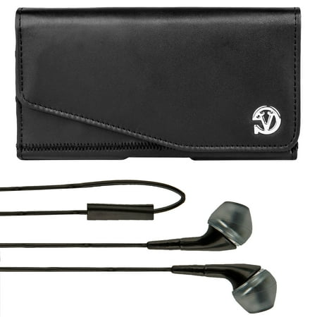 Belkin Hands Free Leather Case - BUNDLE: Professional Vegan Leather Horizontal Smartphone Holster Case (Black) & Deluxe Stereo Hands-Free Headset fits Smartphones up to 6.7-inch iPhone XS Max / XR Galaxy Note 9 / S10 5G / S10+ / S10