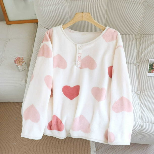 Pijama de manga larga para mujer, de invierno, grueso, liso, con botones, manga larga, cálido y terciopelo, para el hogar. Pijama de poliéster para mujer.