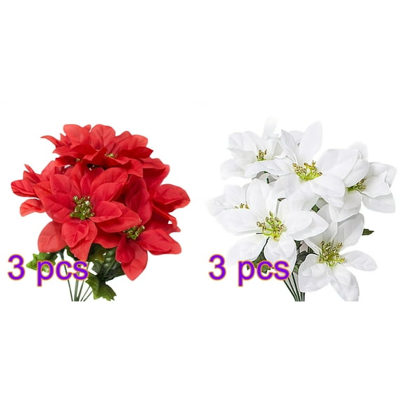 Jaspee 6pcs Flower Simulation Bouquet Poinsettia Artificial Wire Leaf For Indoor Outdoor Xmas Foam Beauty Christmas Tree Decorations