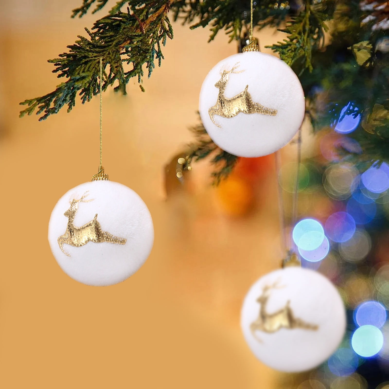 Christmas Tree Ornaments Flocked Hanging Baubles Festive Holiday Decorations Set