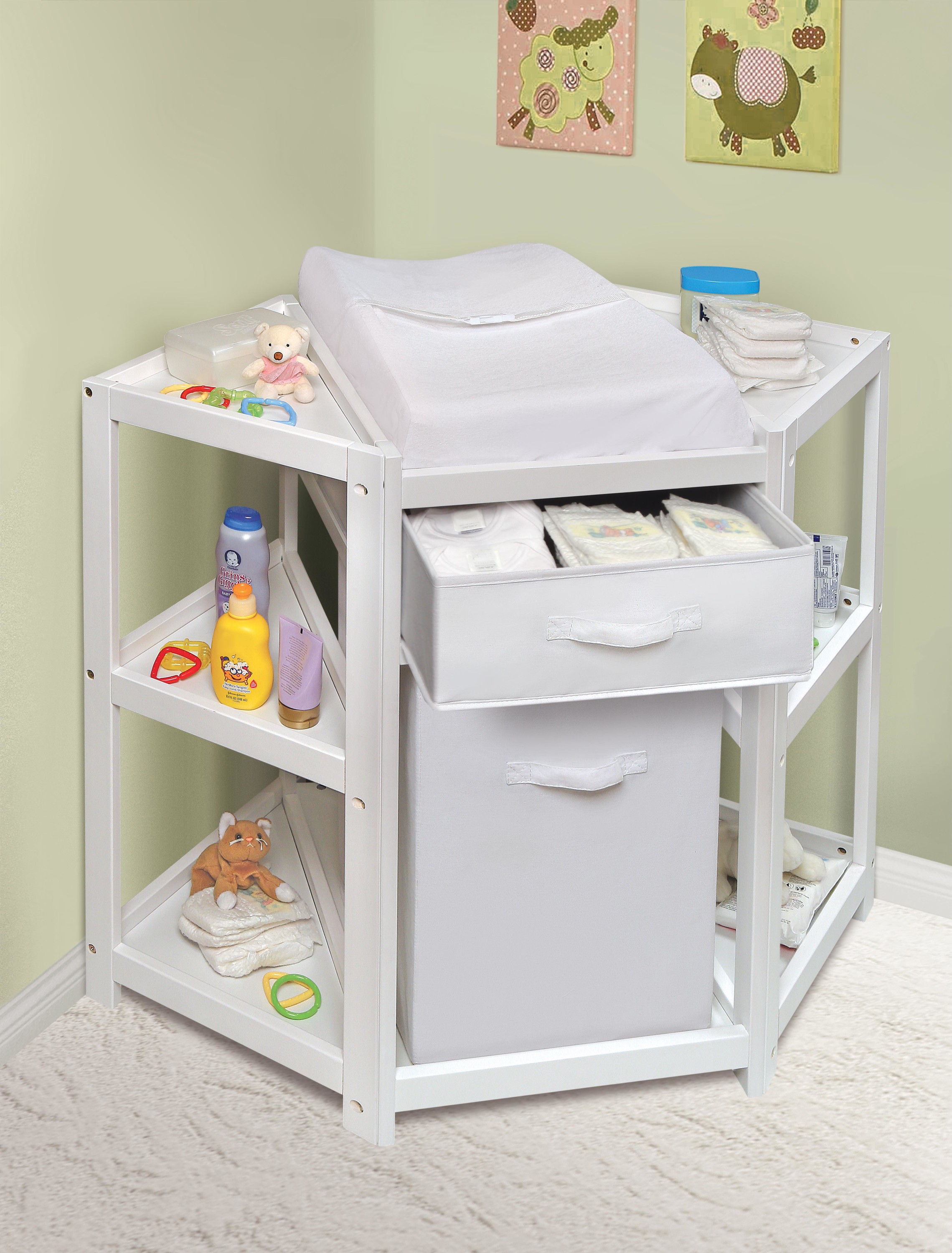 Badger Basket Diaper Corner Baby Changing Table with Hamper and Basket - White - image 3 of 9