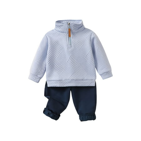 LIJCC Toddler Baby Boy Clothes Outfits Long Sleeve Solid Casual Sweatshirt and Pants with Side Pockets 2 Piece Sweatsuit Set(Sky Blue 6-12 Months)