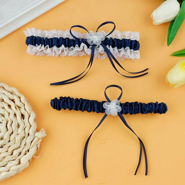 Ohufall White Garters For Bride 2 Pieces, Wedding Garter For Bride Elasticity Lace Garter, Wedding Garter Set For Bride