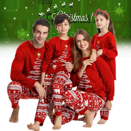 

Family Matching Red Car Carrying Christmas Tree Pajamas Sets Flame Resistant 2-piece Sizes Baby-Kids-Adult