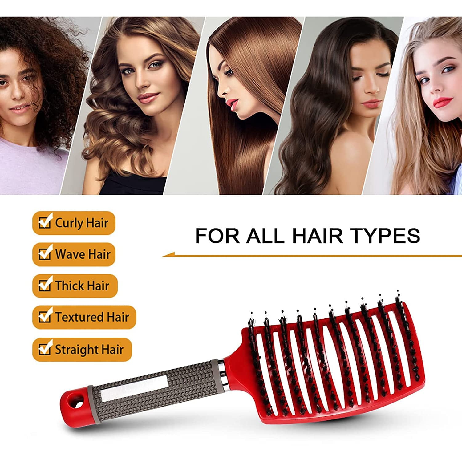 Hairstreaq Detangling Brush, Detangler Hair Brushes, Curved and Vented for Wet or Dry Detangling Hair Brush for Men, Women & Kids‘ Long, Thick, Thin, Curly & Tangled Hair (Blue+Red)