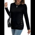 thumbnail image 3 of Camisas de Larga para Mujer, Túnicas, Blusas Holgadas, Elegantes, Cuello Redondo, Suéteres Básicos. Negro L, 3 of 10