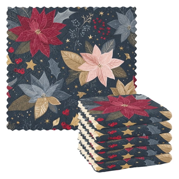6 Pieces of Kitchen Towels 11x11Inch Kitchen Dish Cloths Kitchen Dish Towels Reuseable Cleaning Cloths Colorful Christmas Flowers