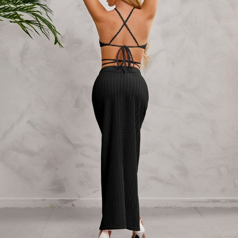 Sexy backless cross sleeveless plain maxi dresses sales
