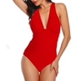 thumbnail image 5 of Women One Piece Swimsuits Front Cross Keyhole Tummy Control Backless Bathing Suit - Red, 5 of 5