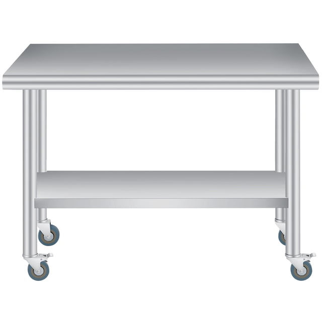 Table de Préparation en Acier Inoxydable – Cuisine Extérieure Robuste – Tablette Inférieure et Dosseret Ajustables – 4 Roulettes Verrouillables – Table de Travail Commerciale – Patio, Restaurant et BBQ – 30x60 Pouces