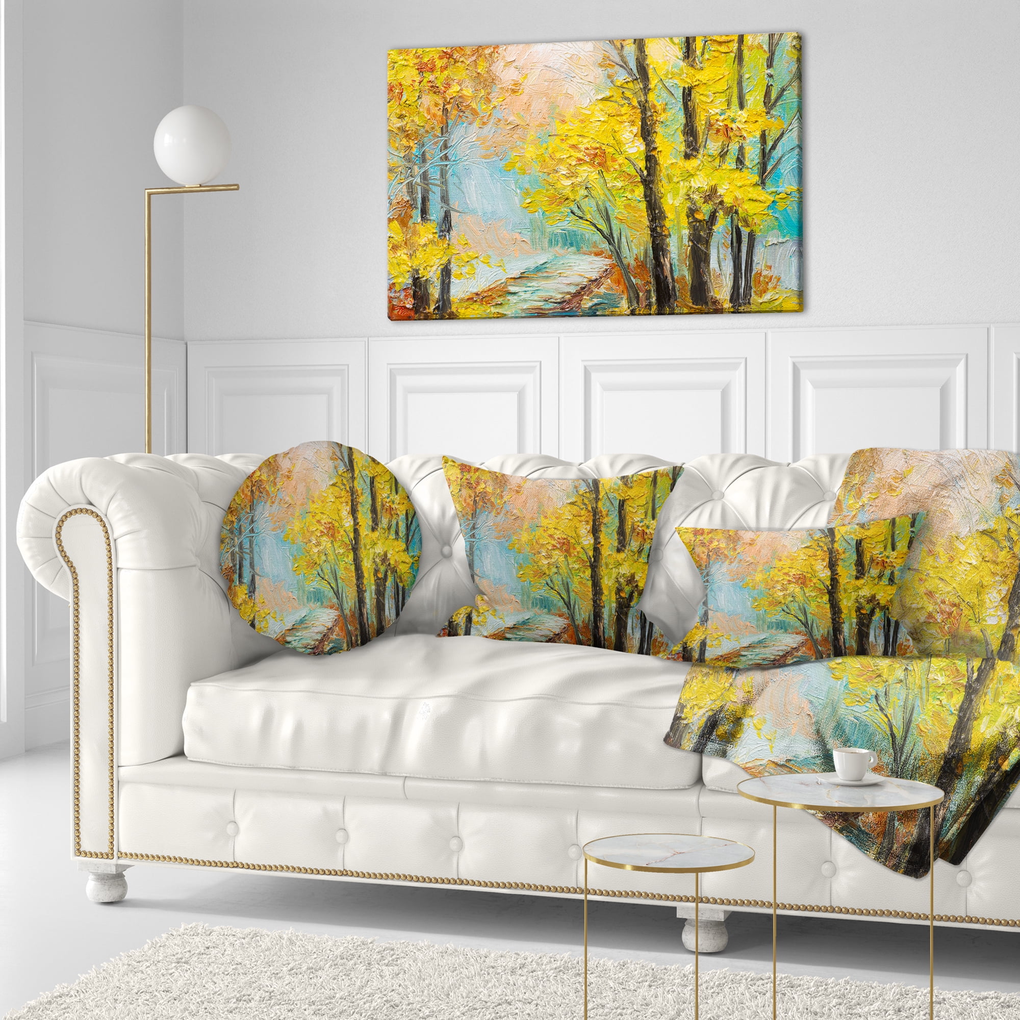 Designart Yellow Falling Forest - Landscape Printed Throw Pillow - 12x20