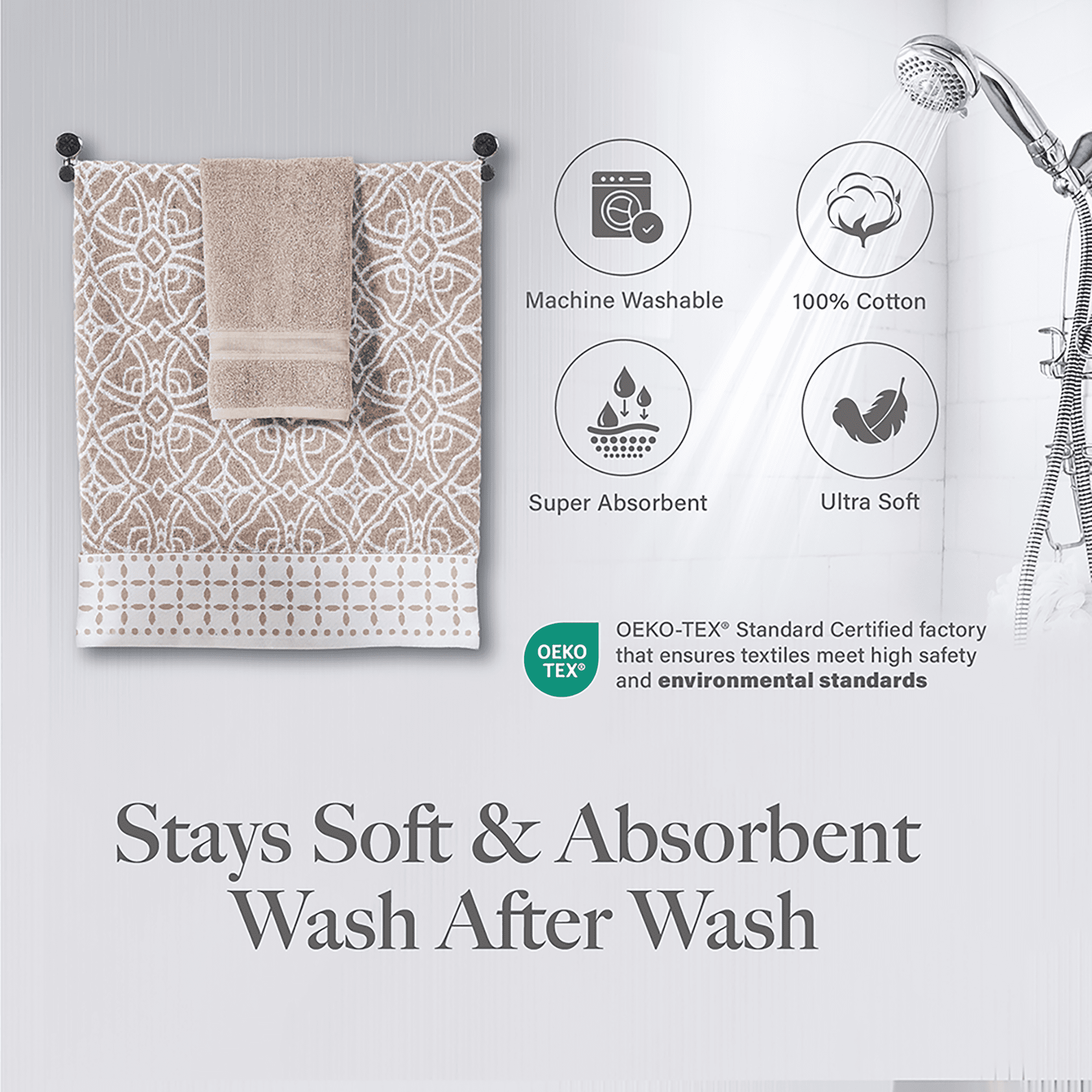 Modern Threads Monroe 6-Piece Cotton Bath Towel Set, Fawn