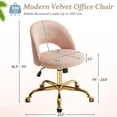 thumbnail image 2 of Silla de oficina VINGLI de terciopelo rosa con base dorada giratoria, 2 of 9