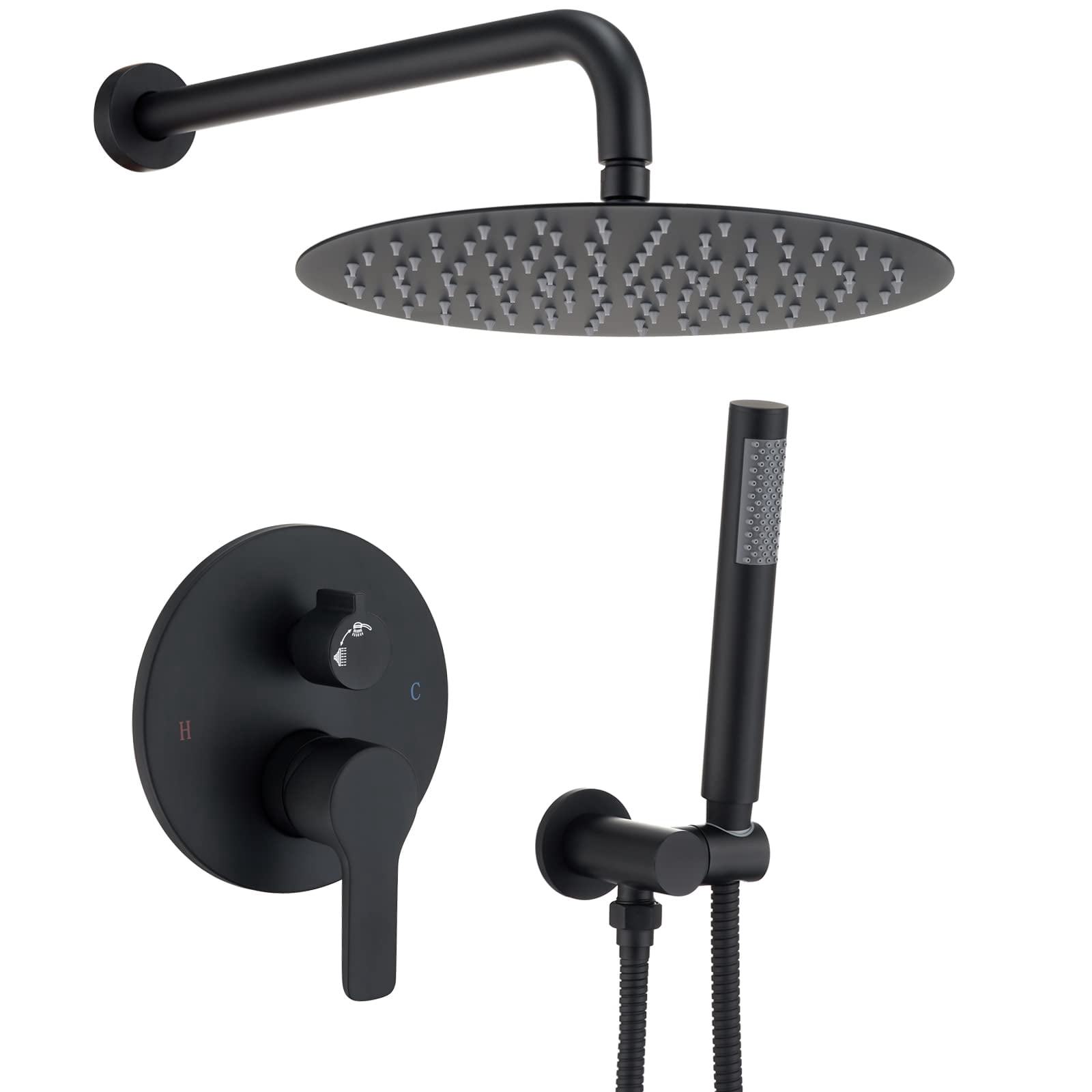 YASINU 1-Spray Wall Bar Shower Kit 8 In. Round Rain Shower Head With Hand Shower In Matte Black Ae383mb