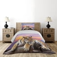 thumbnail image 3 of Ambesonne Savannah Quilted Coverlet 2 Pcs, Tiger and Colorful Sunset, Twin Size, Lavender and Mustard, 3 of 5